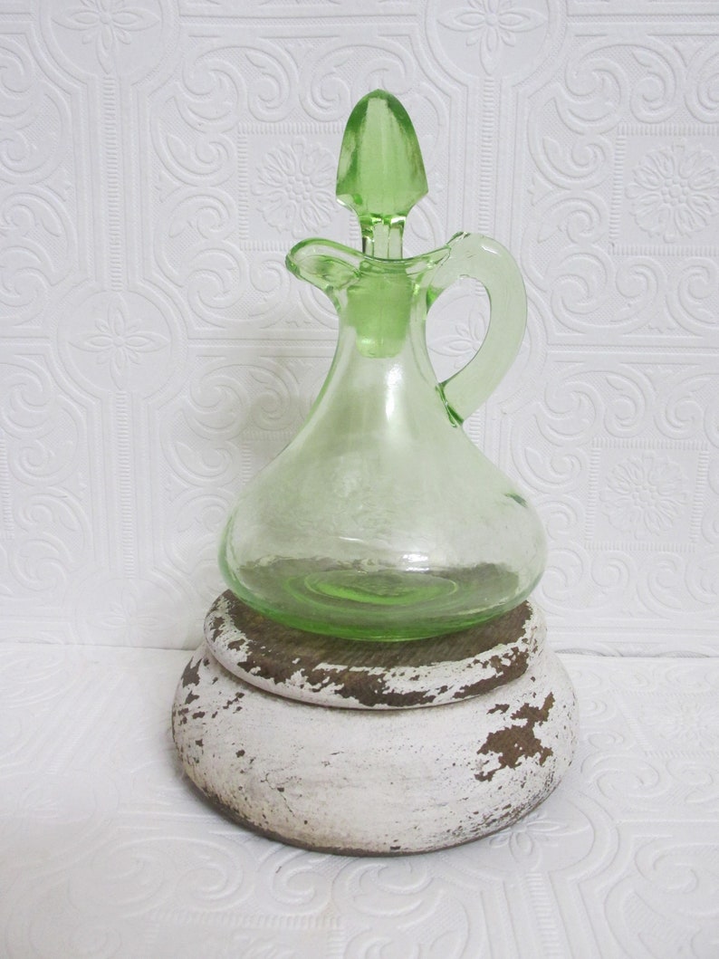Vaseline Uranium Glass Cruet Vintage with ground Stopper 5 Etsy