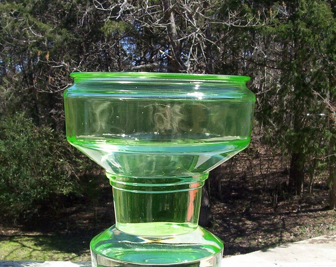 Vintage Green Depression Vaseline Glass Fish Bowl Unknown Etsy