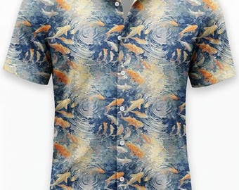 Ocean Blue Hawaiian Shirt for Men Casual Summer Short Sleeve Button Down, Tropical Floral Beach Vacation Aloha Shirt