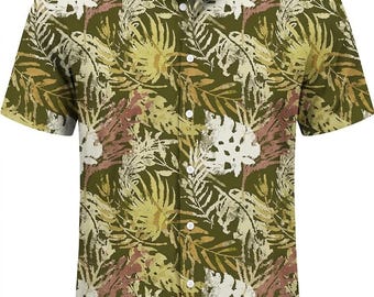 Army Green Hawaiian Shirt for Men Casual Summer Short Sleeve Button Down, Tropical Floral Beach Vacation Aloha Shirt