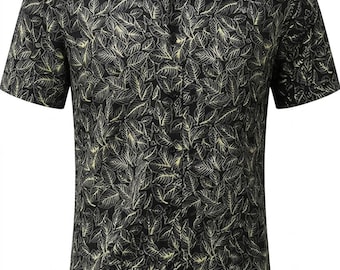 Yellow Leaf Men's Hawaiian Shirt Short Sleeve Button Down, Tropical Summer Beach Vacation Aloha Party Shirt