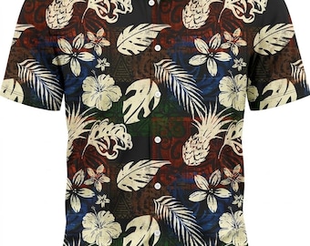 Claret Men's Hawaiian Shirt Casual Short Sleeve Floral Button Down, Tropical Summer Beach Vacation Aloha Shirt