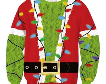 Hairy Green Ugly Christmas Sweatshirt, Funny Holiday Pullover