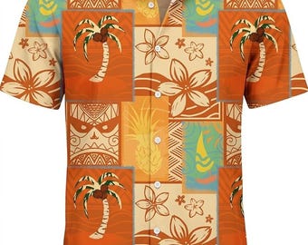 Light Orange Men's Hawaiian Shirt Casual Short Sleeve Floral Button Down, Tropical Summer Beach Vacation Holiday Aloha Shirt