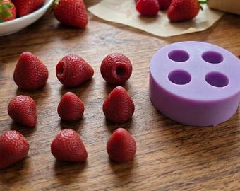 Moule miniature à fraises, moule en silicone petits fruits, moule alimentaire pour maison de poupée, moule à breloques en pâte polymère et résine, mini artisanat alimentaire bricolage