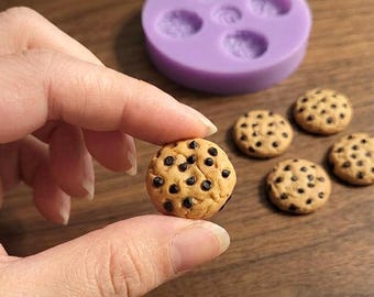 Chocolate Chip Cookie 4-Cavity Silicone Mold for Wax Melt Making, Candle Embeds, Soap Making, Doll House Miniature, Shape for Polymer Clay