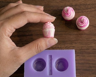 Mini Cupcakes 2-Cavity Silicone Mold for Wax Melt Making, Candle Embeds, Soap Making, Doll House Miniature, Shape for Polymer Clay
