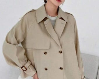 Women’s Short Biker Trench Coat – Cropped Moto Style Jacket, Lightweight Outerwear Mothers Day Gift
