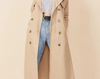 Women’s Beige Shawl Collar Trench Coat – Belted, Lightweight Cotton Blend Mothers Day Gift