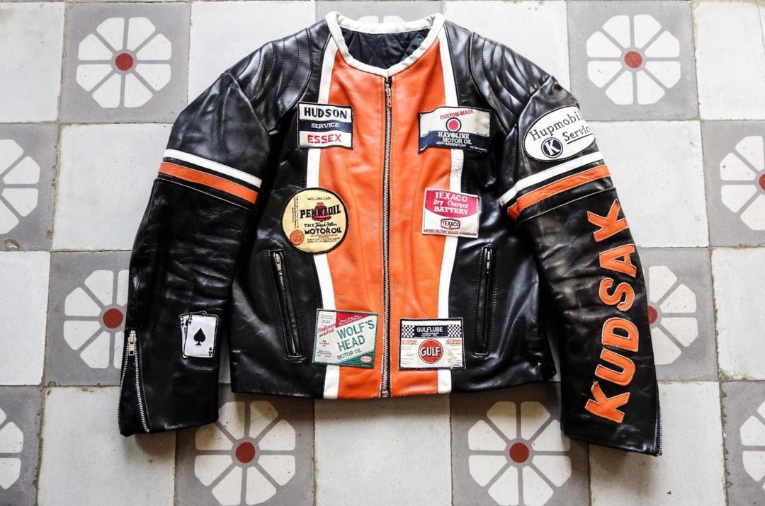 Vintage 1980s KUDSAK Cowhide Leather Biker Jacket - French Café