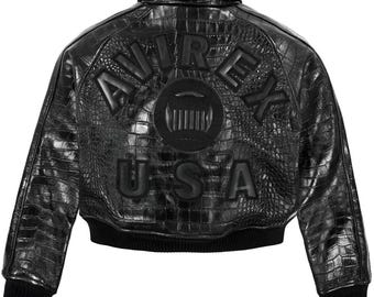 Avirex Croc Embossed Cropped Leather Jacket - Street Style