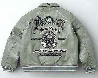 Chaqueta bomber de cuero Avirex x Palace, estilo retro universitario