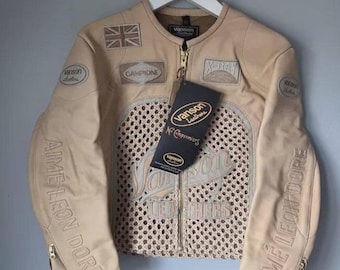 Aime Leon Dore Leather Café Racer Jacket Black White Motorcycle Aime Leon Dore Leather Café Racer Jacket Black White Motorcycle