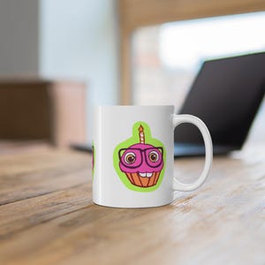 Cute Cupcake Mug | Original Nerd Cupcake Coffee Cup | Funny Birthday Gift for Foodie | Kawaii Dessert Tea Mug | Unique Artist Design Mug