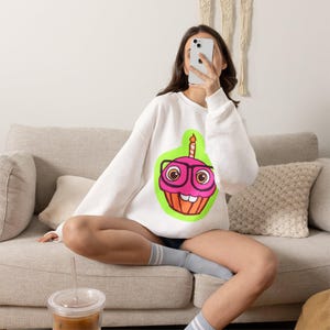 Cute Cupcake Sweatshirt | Funny Nerd Cupcake With Glasses Shirt | Original Birthday Gift | Kawaii Dessert Crewneck | Grumpy Cupcake Hoodie