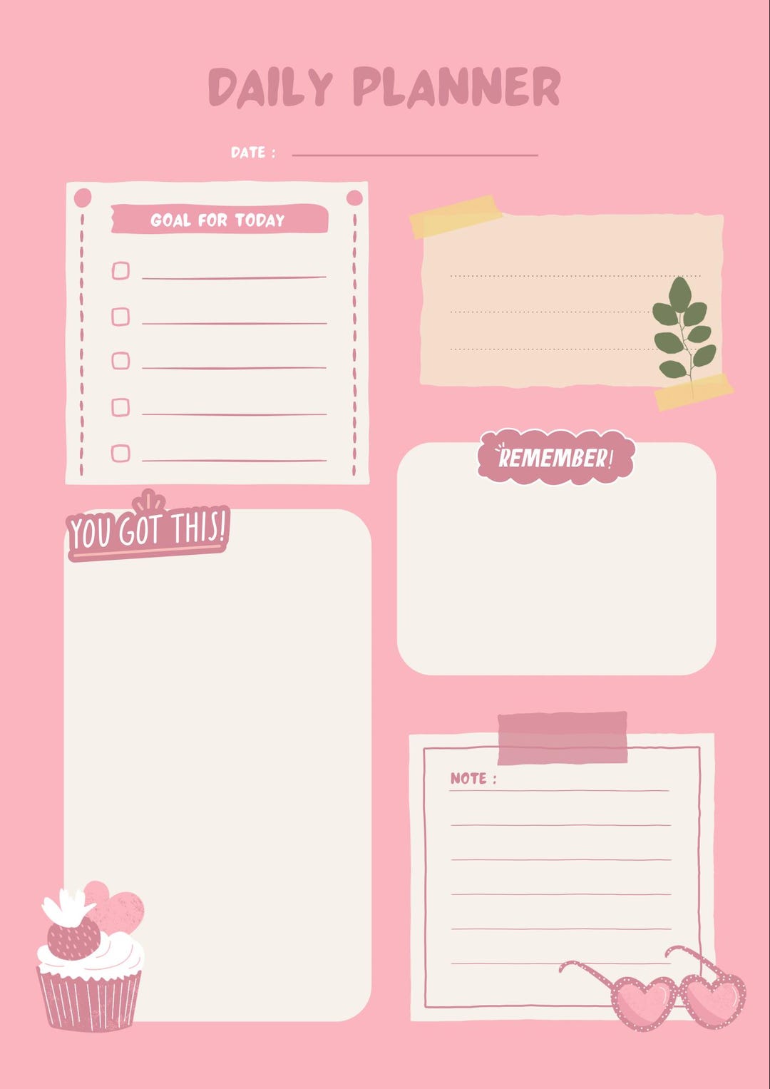 Minimalist Pink Daily Planner | Printable Productivity Journal (PDF) - Etsy