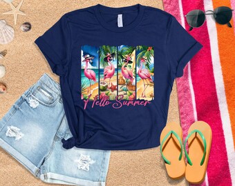 Hallo Sommer Bunter rosa Flamingo PNG Design - Sublimationsprojekt (Digitaler Download)