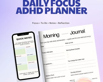 ADHD-planner afdrukbaar + zelfzorgplannerbonus | Dagelijks en wekelijks productiviteitsdagboek | Focusplanner | Digitale pdf-download