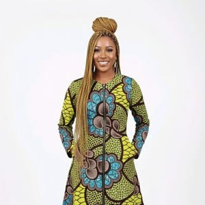 chinese dress ladies XIAOHUAGUA African Print Dresses for Women Elegant High Waist A-line Ankara  Dresses with Lace African Clothing at Amazon Women's Clothing store