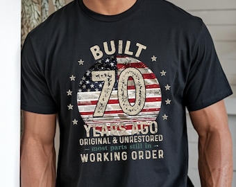 70th Birthday Gift for Him or Her - Built 70 Years Ago Vintage 1955 Retro T-Shirt - 70 Year Old Birthday Party Tee - Gift for Dad, Husband.