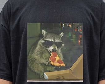 Mapache comiendo pizza - Camiseta divertida con meme, camiseta gráfica divertida, camiseta tonta, regalo, camisetas sarcásticas novedosas, camiseta divertida con meme de mapache para mujer, camiseta vintage