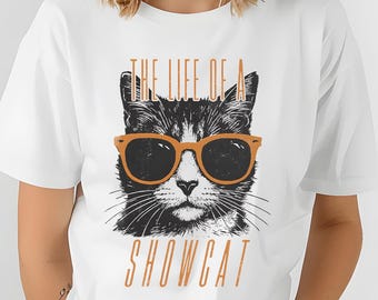 Comfort Colors® The Life of a Showcat Shirt, Funny Cat Showgirl Era Tee, Vintage Cool Cat Sunglasses T-Shirt, TS Fan Concert Outfit.