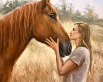 Custom Horse and Rider Oil Portrait from Photo, Hand Painted Painting, Equestrian Gift