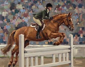 Custom Equestrian Oil Painting, Horse and Rider Portrait, Jumping Horse, Hand Painted Art