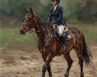 Custom Hand Painted Oil Painting, Horse and Rider Portrait From Photo, Competition Horse