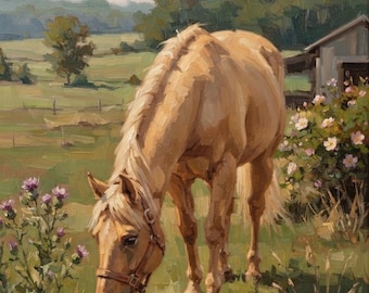 Custom Mare Oil Portrait From Photo, Hand Painted Countryside Wall Art, Serene Art