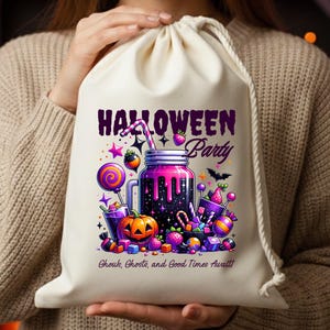 Custom Halloween Cotton Drawstring Bag: Party Favor Goodie Pouch