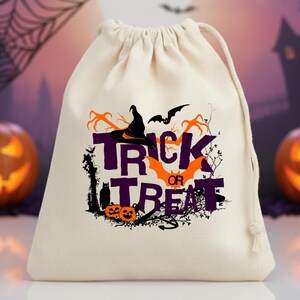 Custom Halloween Trick or Treat Bag: Reusable Cotton Favor Pouch