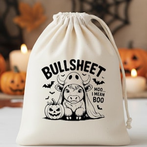 Funny Halloween Gift Bag: Bullsheet Cow Trick or Treat Cotton Pouch
