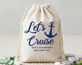 Personalized Cruise Favor Bag Girls Trip Weekend 2026 Hangover Kit Custom Bachelorette Party Gift Nautical Drawstring Cotton Sailor Gift Bag