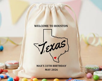 Personalized Texas State Favor Bag Custom Houston Birthday Welcome Canvas Drawstring Pouch Destination Wedding Guest Bag Bridesmaid Gifts