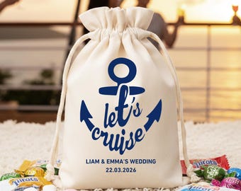 Personalized Lets Cruise Anchor Wedding Favor Bag Recovery kit Cotton Drawstring Pouch Nautical Cruise Ship Hangover Kit Yacht Party Favors
