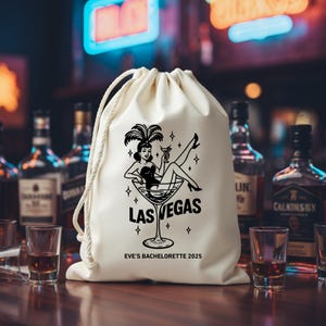 Personalisierte Las Vegas Bachelorette Party Geschenktüte: Retro Showgirl Design