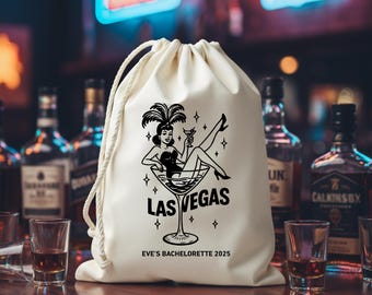 Custom Las Vegas Bachelorette Party Favor Bag: Retro Showgirl Design