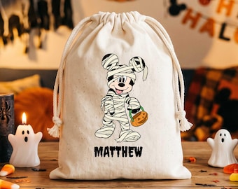 Personalisierte Halloween-Mickey-Maus-Süßigkeitentüte, Disney-Mumien-Süßigkeitentüte für Kinder mit Namen, Süßes-oder-Saures-Geschenktüte, gruselig-niedliche Geschenktüten