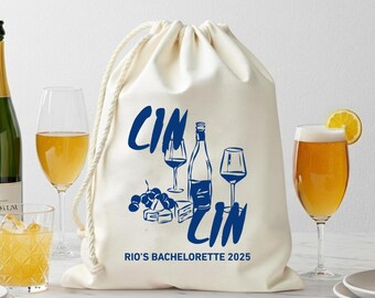 Cin Cin Bachelorette Party Favor Bag: Custom Wine Glass Design