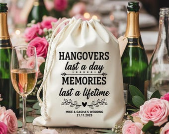 Personalized Wedding Favor Bags, Hangover Recovery Kit, Cotton Canvas