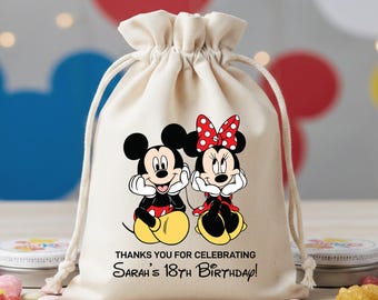 Custom Birthday Favor Bag Disney Mickey Minnie Party Supplies Personalized Cotton Drawstring Goodie Bag Kids Milestone Event Gift Wrap Pouch