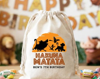 Personalized Lion King Birthday Favor Bags Custom Disney Safari Goodie Bag Hakuna Matata Cotton Drawstring Treat Sack Wild One Party Gifts
