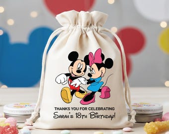Personalized Disney Birthday Favor Bags Mickey Minnie Wedding Treat Pouch Custom Name Cotton Gift Sack Kids Milestone Party Goodie Bag
