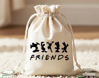 Personalisierte Disney-Freunde-Geschenktüte, Mickey-, Minnie- und Goofy-Geschenktasche, Geschenktüte aus Canvas mit Kordelzug für Kindergeburtstage, Partytüte für Fans von Fernsehserien