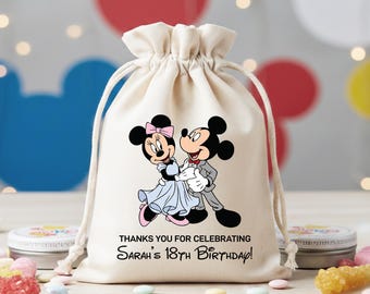 Personalized Disney Favor Bag Mickey Minnie Birthday Party Gift Sacks Custom Wedding Treat Bags Cotton Drawstring Pouch Anniversary Keepsake