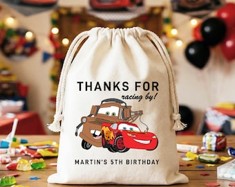 Personalized Cars Lightning McQueen Cotton Party Favor Bag: Birthday Treat Pouch