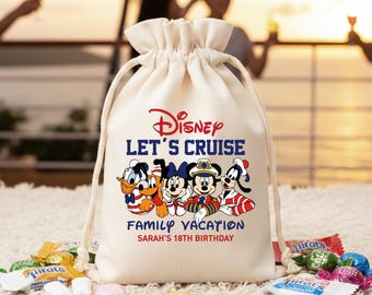 Personalized Disney Cruise Favor Bag Custom Family Vacation Treat Sack Birthday Gift Mickey Minnie Donald Pluto Nautical Party Gift for Kids