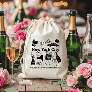 NYC Hangover Party Favor Bag - New York Bachelorette Hangover Kit, Manhattan Cure Recovery Bags, Custom Bach Party Gifts, Bride Name Bags