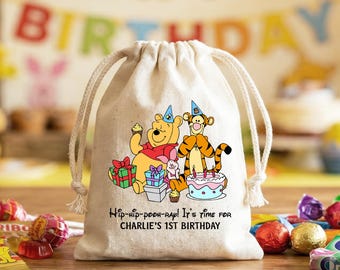Custom Winnie the Pooh Birthday Favor Bag Personalized Name Treat Bags Classic Pooh Party Decor First Birthday Goodie Bag Keepsake Gift Sack